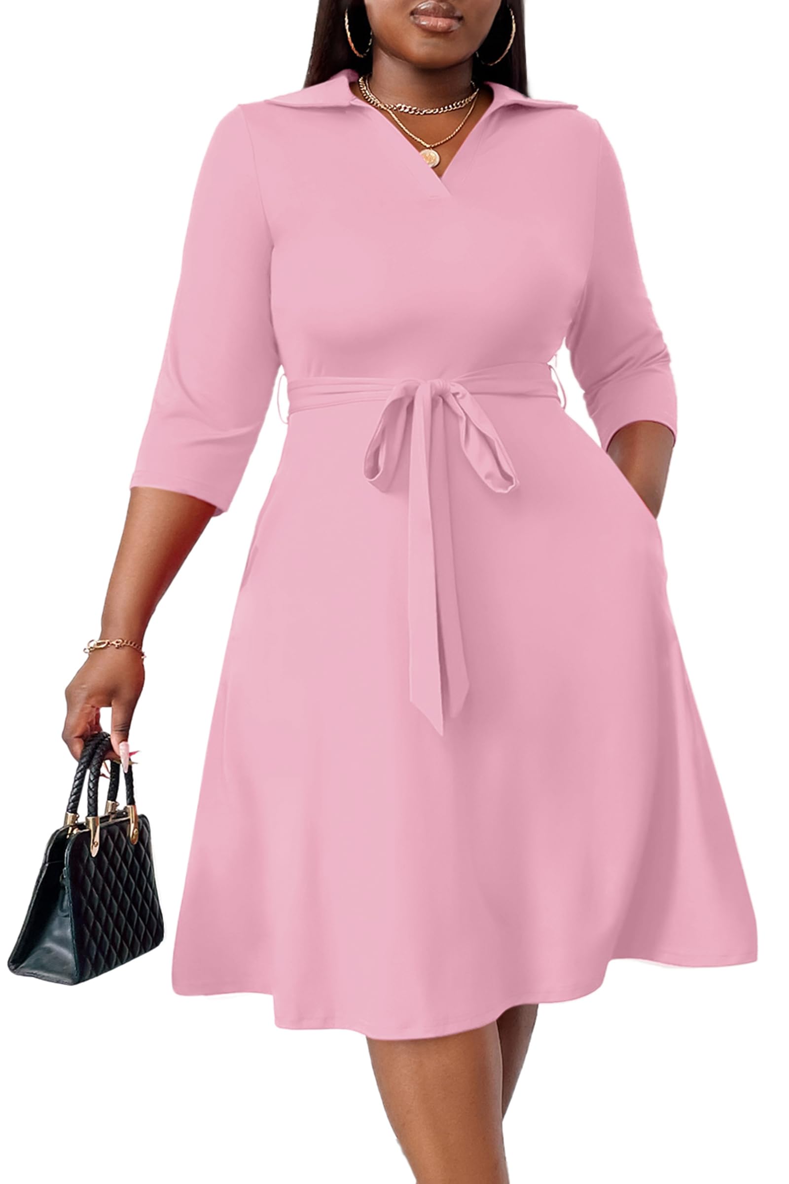 FANDEE Plus Size Midi Dress for Women Casual - Fit and Flare Summer Dresses
