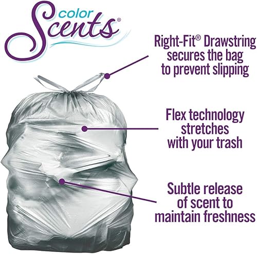 Miniatura 3 de Color Scents - Bolsas de basura mediana de 8 galones con cordón, 200 unidades, bolsas de basura plateadas con fragancia para cocina, aroma fresco de