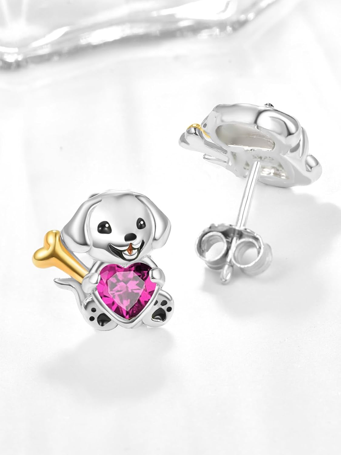 Dreamboat Hypoallergenic Dog Stud Earrings for Women 925 Sterling Silver Heart Crystal Puppy Animal Jewelry Gifts for Sensitive Ear