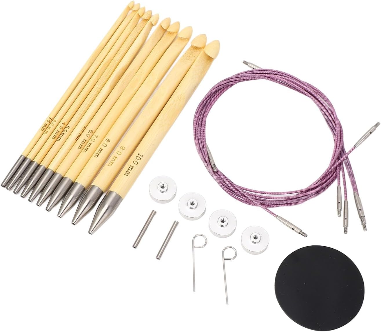 Bamboo Crochet Hook Set 10 Sizes 3.5-10mm with Storage Bag, Ergonomic Stainless Steel Crochet Hooks for Arthritic Hands, Knitting Needles Kit for Beginners & Experienced Crafters