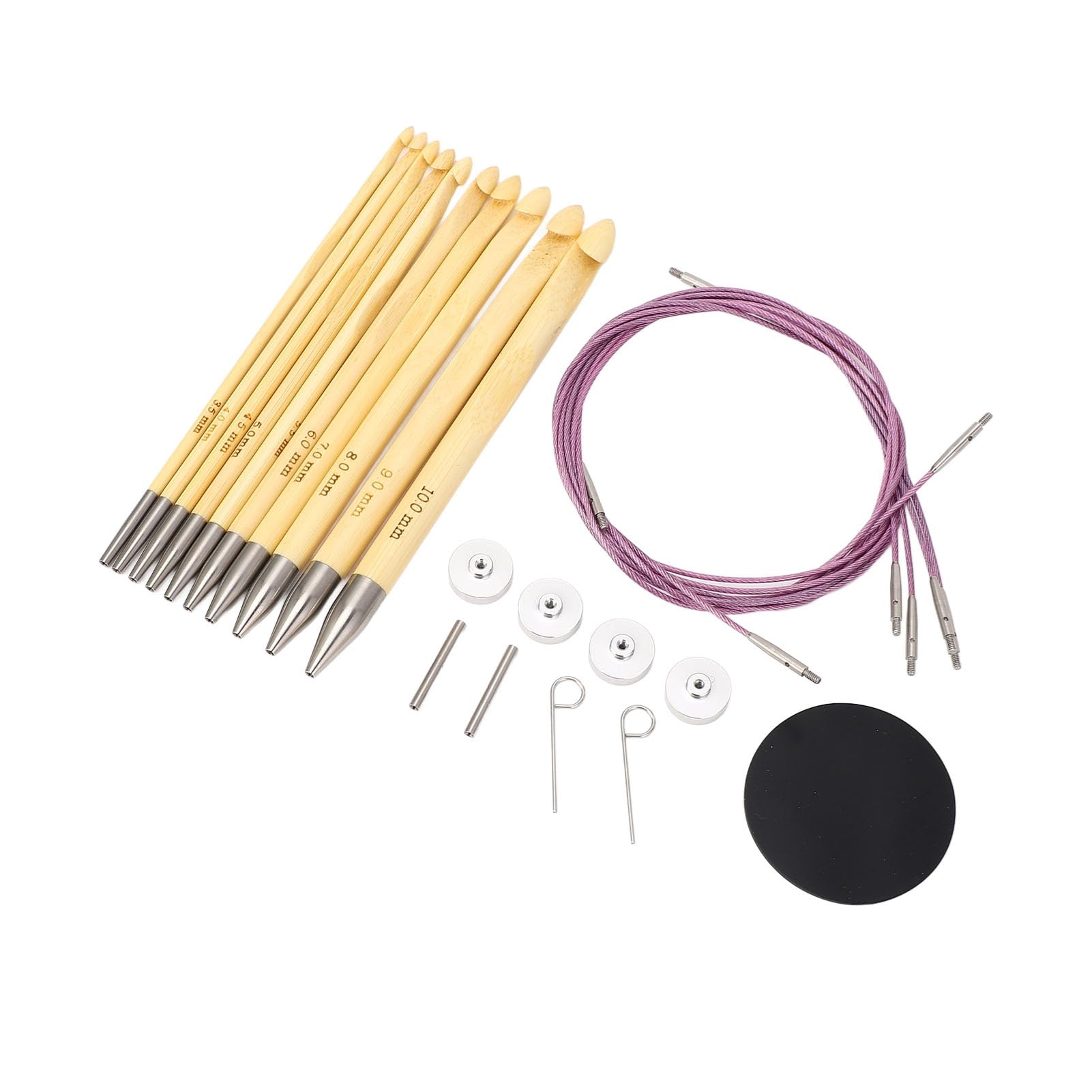 Set di 10 uncinetti con fili a anello rimovibili, ferri da maglia in bambù per gli amanti dell’artigianato, incluso sacchetto di conservazione e adattatori per progetti di
