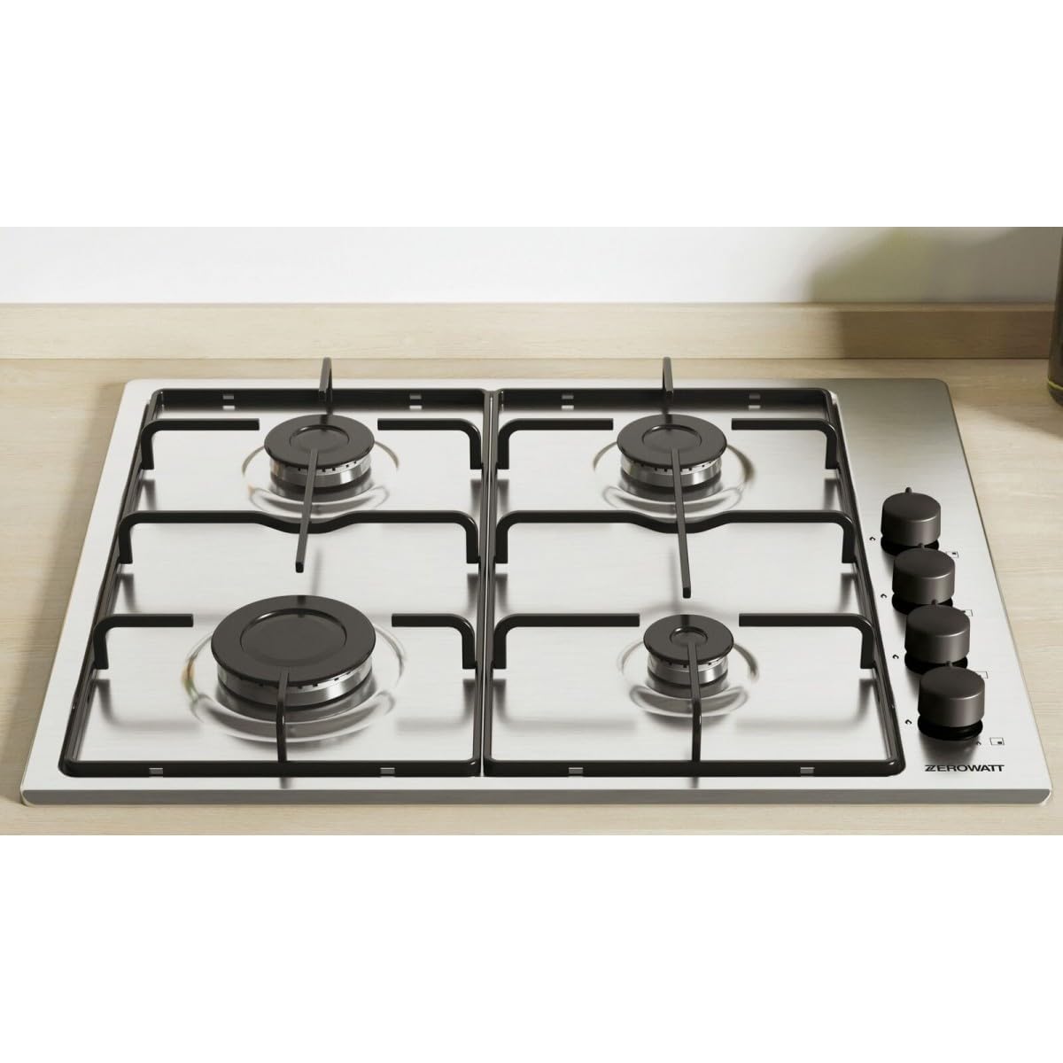 ZEROWATT Piano Cottura ZHW6LCX/1 4 Fuochi a Gas con Controlli Laterali Lunghezza 60 Cm Colore Inox