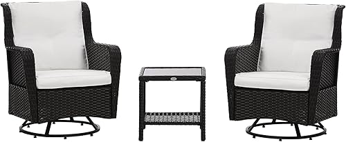 Outsunny Juego de muebles de mimbre para exteriores de 3 piezas, juego de muebles de ratán con mesa de centro de cristal y sillas de porche