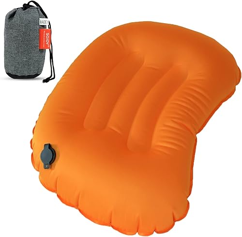 Sojoy Almohada inflable para acampar, soporte ergonómico lumbar y cuello para mochileros, senderismo y campamento, almohada inflable portátil para