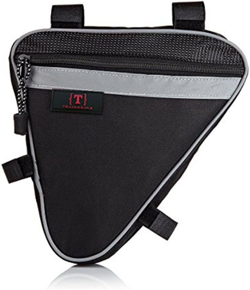 Travanovas Bicycle Triangle Frame Saddle Bag Pouch with 2 Compartments, Black