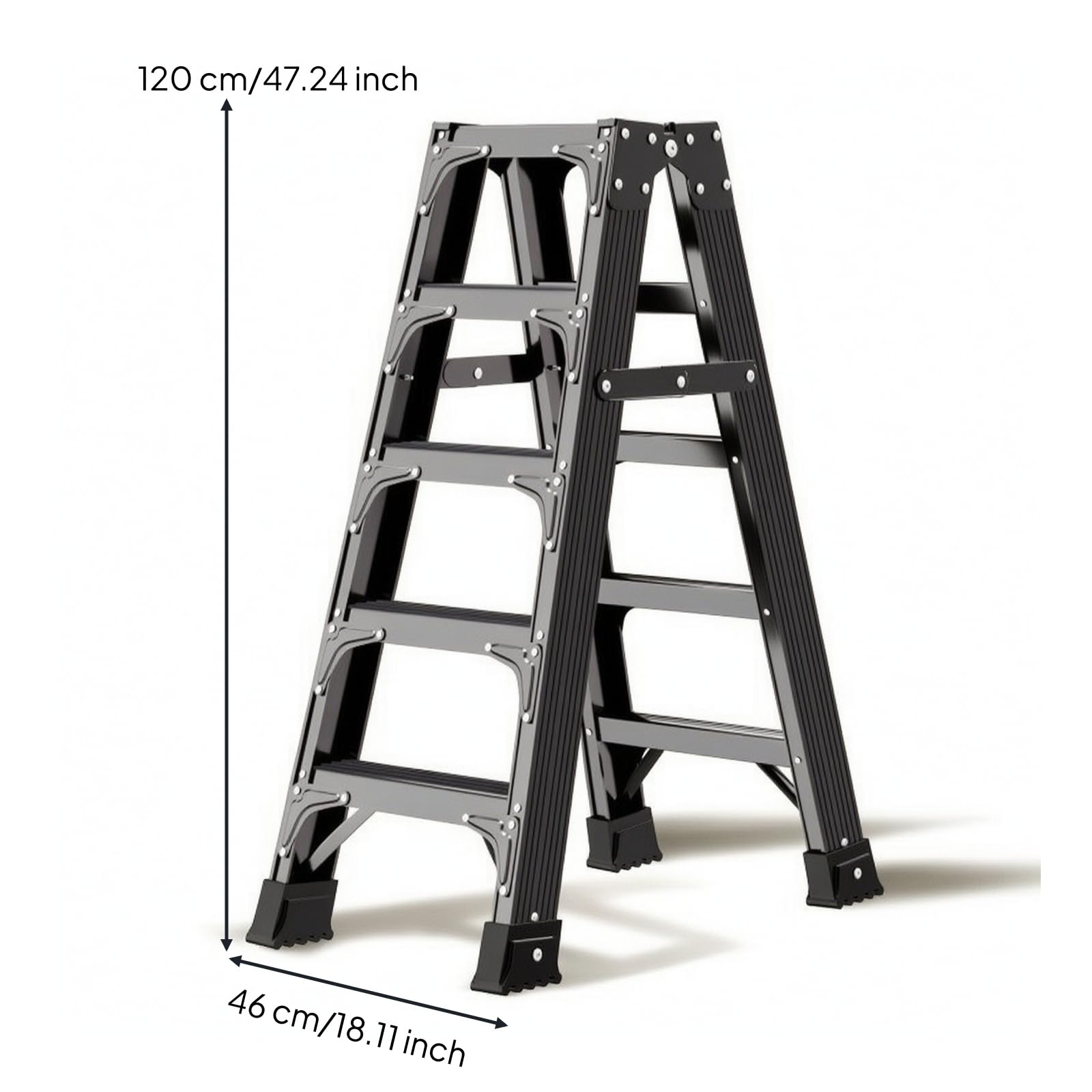 Escalera Reforzada a Plegable con, Escalera De Tijera De 5 Peldaños, 1.5 Metros, Reforzada, Color Negro Premium