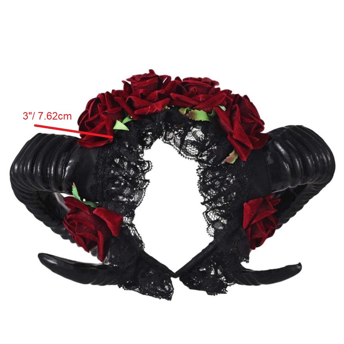 Ro Rox Gothic Ram Horns Sinister Evil Headband Roses Garland Satanic Headpiece - Red Roses - Image 3