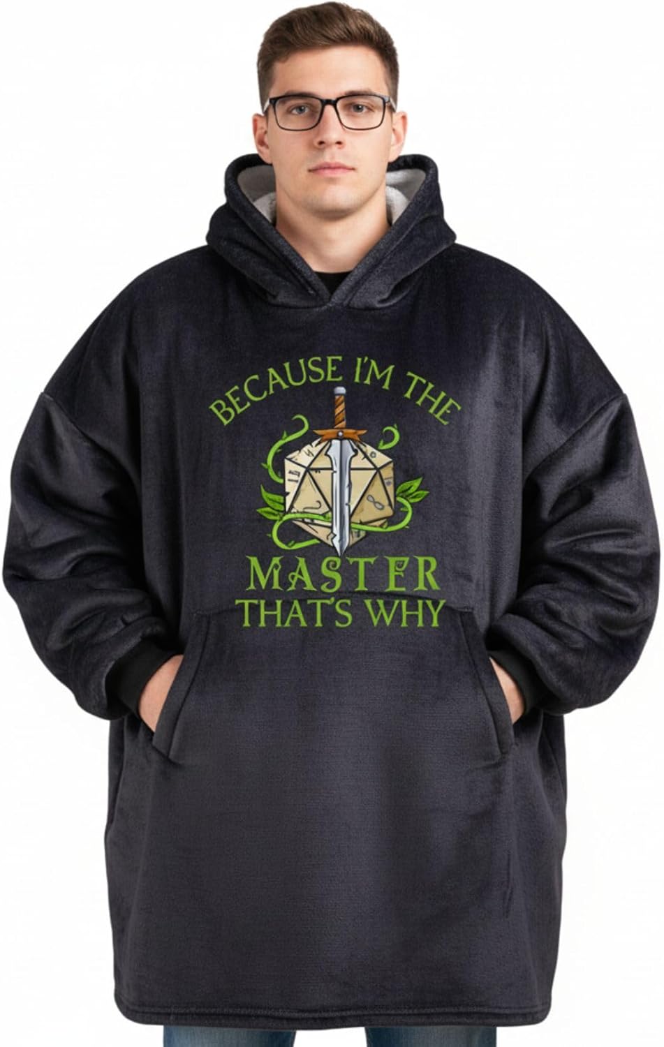 Dragon Gifts for Men, Master Gifts for Dragon Lovers, Men, Women, Gaming Lovers, Dragon Wearable Flannel Blanket Hoodie, Oversized Flannel Hooded Blanket Sweatshirt, One Size Black