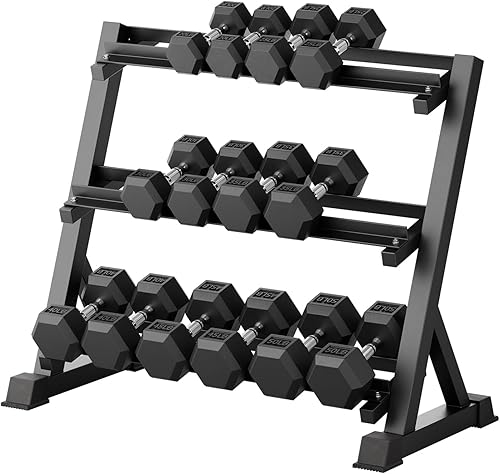 Miniatura 25 de RitFit 5-780LBS Rubber Coated Hex Dumbbell Weight Set with Rack for Home Gym, Strength Training, Workouts