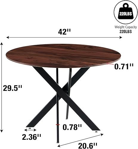 Miniatura 9 de Mesa redonda de mármol sintético blanco de 42 pulgadas para 4-6 personas, mesa moderna en forma de X de mediados de siglo para comedor, cocina, sala