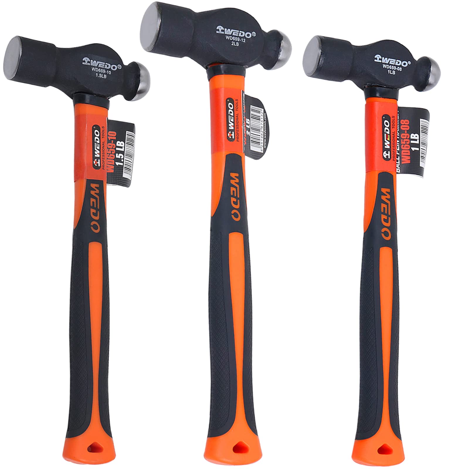 WEDO Ball Pein Hammer Set,with Plastic Coating Handle,3 Piece,1lb,1.5lb,2lb,Ball Peen Hammer, High Carbon Steel,Shock Resistant, Non-Slip Handle, Die-Forged — image 1