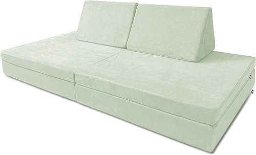 Mod Blox Juego de muebles suaves de 6 piezas, sofá modular de espuma de microgamuza para niños creativos (salvia)