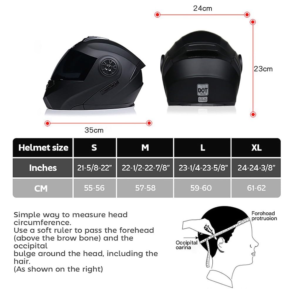 Klapphelm mit Bluetooth, Integriert Motorradhelm, ECE Zertifiziert Integralhelm mit Doppelvisier, mit Eingebautem Mikrofon für Automatische Reaktion, für Männer und Frauen S~XL