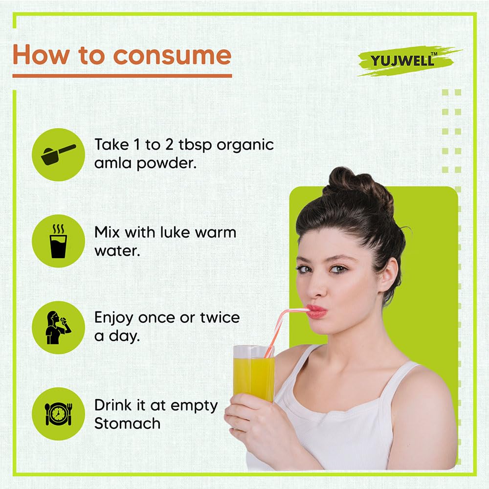 YUJWELL Certified Organic Amla Powder 100g | Natural Superfood | Vitamin C & Antioxidant Rich | Supports Immunity, Hair, Skin, Gut & Heart Health | Ideal For Hair & Face Mask | USDA & India Organic Certified — Amazon image 6