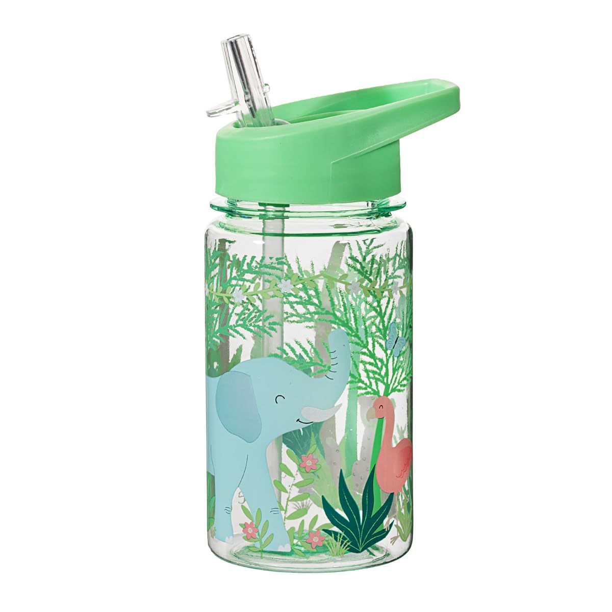 Sass & Belle Jungle Bottle – 400ml BPA-Free Drink Container with Straw Lid – Green Toddler Cup with Elephant Design – Reusable for School, Nursery, Travel & Outdoor Adventures