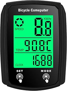 Bike Computer, Wired MPH KM/H Bicycle Speedometer & Odometer 19 Functions Cycling Computer with LCD Backlight Automatic Start/Stop IPX6 Waterproof Cycling Speed Tracker for Road & Mountain Bikes