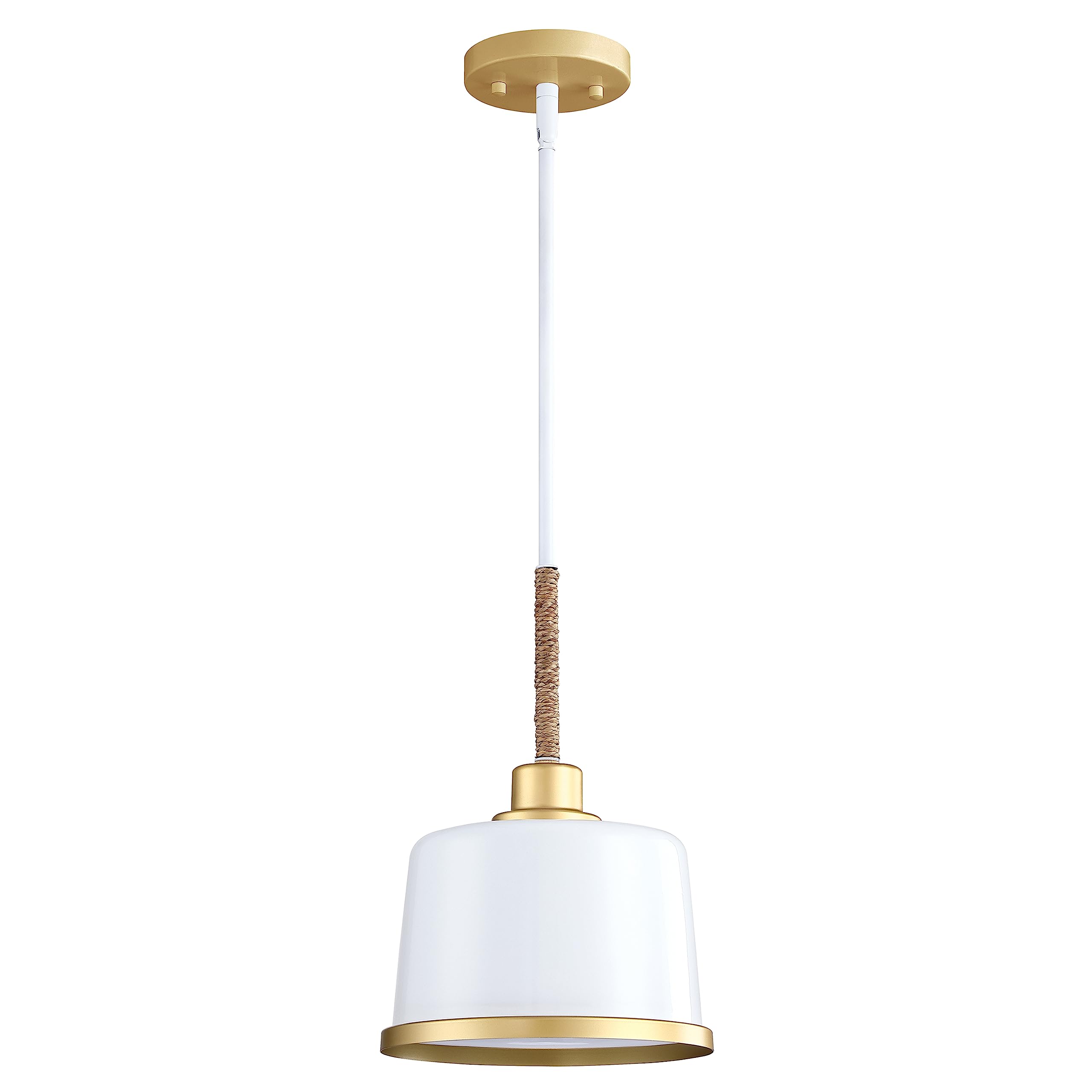 Photo 1 of 1 Light Hanging Indoor 8.2" Gold Kitchen Island Pendant Ceiling Light Fixtures White Finish for Bar Dining Room Corridor Living Room Bedside Over Sink Metal 03