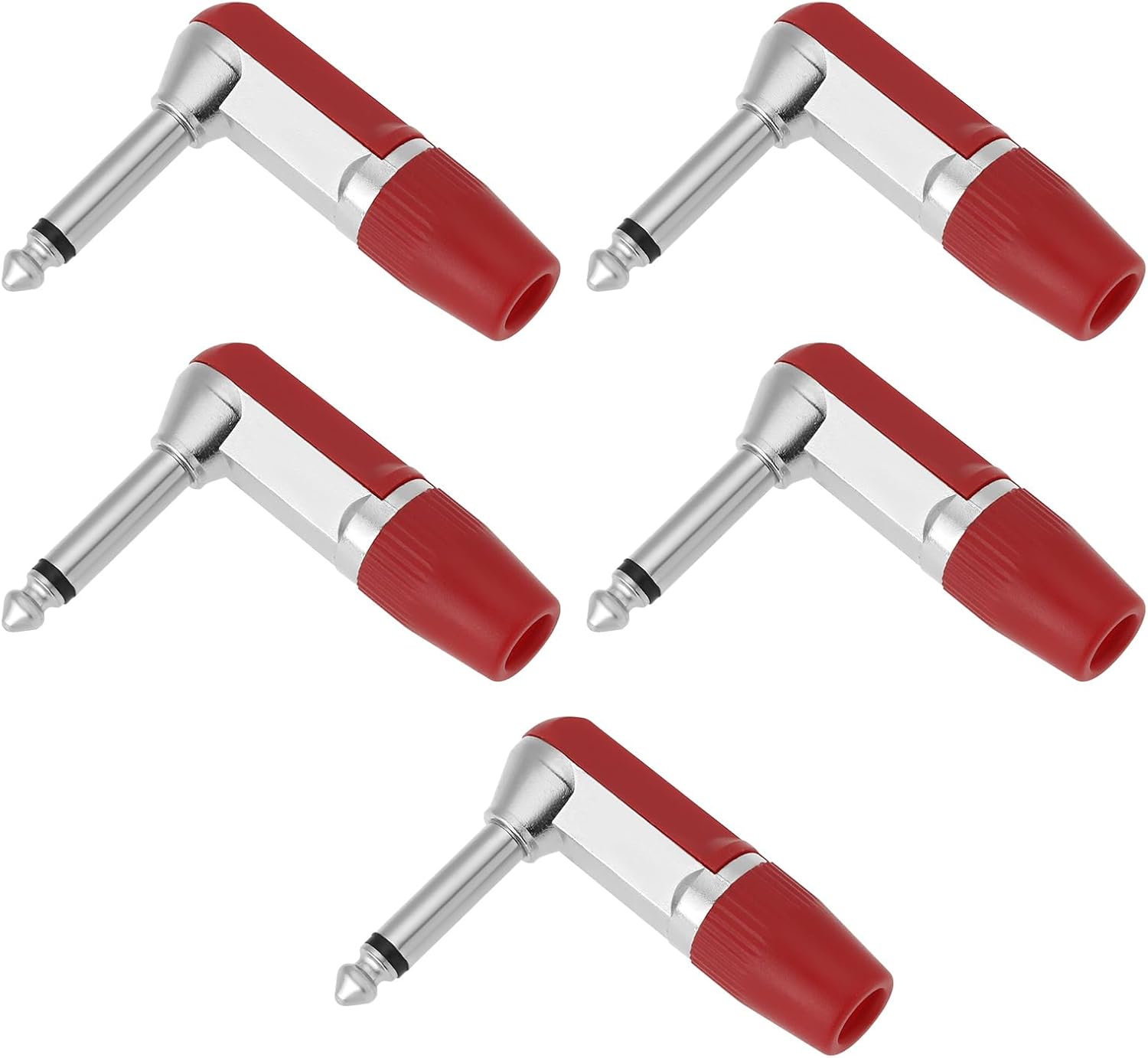 5 piezas Conector Jack 6.35mm Mono TS 90° Macho Niquelado Rojo