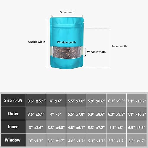 Miniatura 2 de 120 bolsas de Mylar a prueba de olores de 5.9 x 8.6 pulgadas para el almacenamiento de alimentos, bolsas de Mylar resellables de pie con ventana