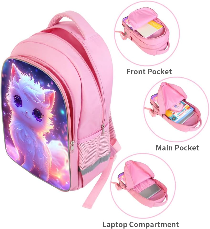 Kids School Backpack for Boys & Girls Lightweight Waterproof Bookbag Large Capacity Ergonomic Comfortable Shoulder Straps Ideal for Elementary Middle School and Travel Pink Fox Pattern - Image 3