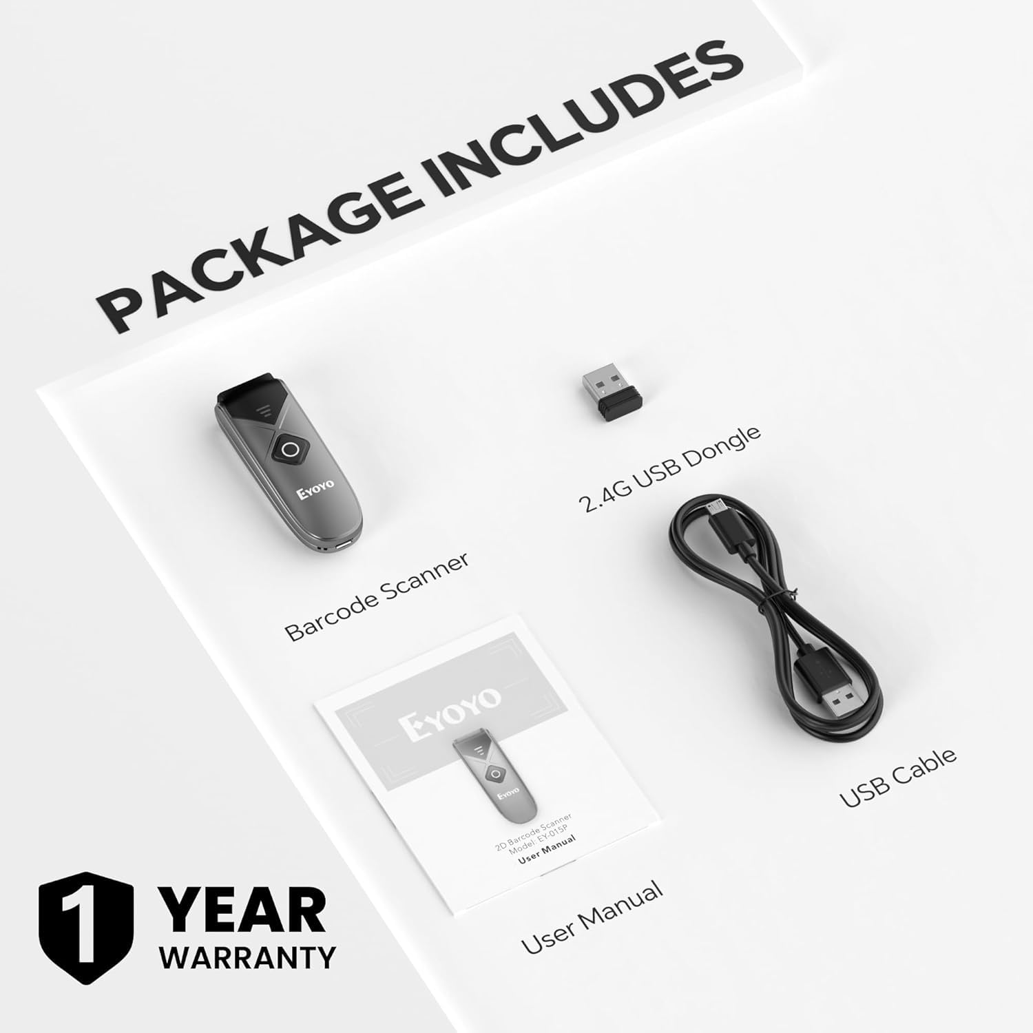 Eyoyo Mini escáner de código de Barras inalámbrico 2D, con Sensor de escaneo actualizado portátil 1D QR, escáner de código de Barras Bluetooth 2.4G inalámbrico Pocket Inventory Lector de código de