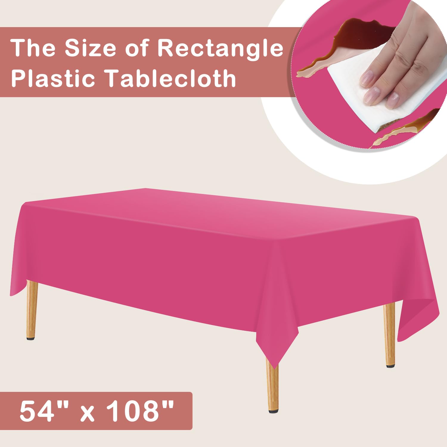 YSYJ Paquete de 24 manteles desechables rectangulares de plástico de 54 x 108 pulgadas, para fiestas, color rosa intenso