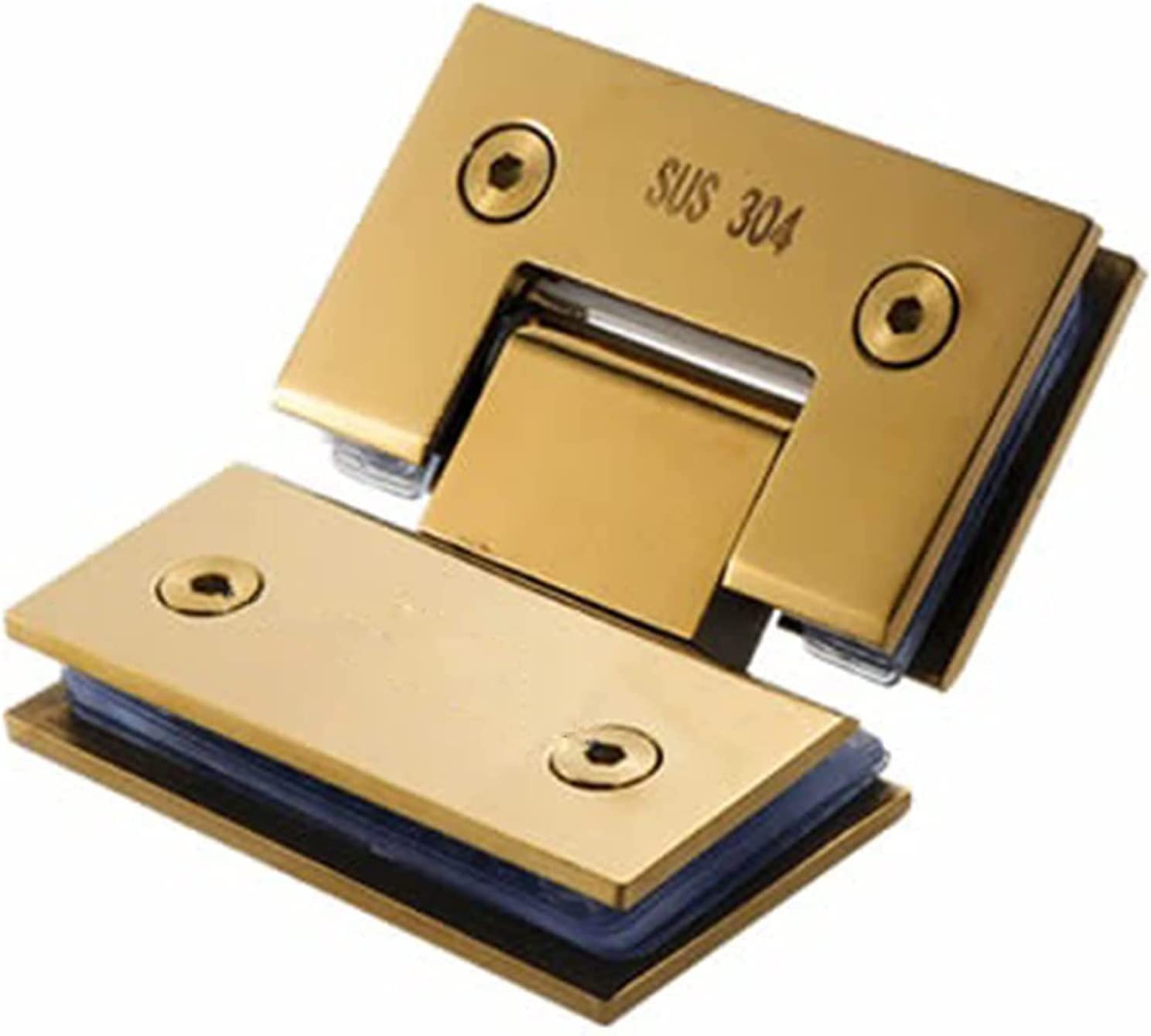 Serenepeak 135 Degree Brushed Gold Color Shower Room Glass Door Clip/Clamp, Glass Door Hinge, Double 90 Degrees Glass Hardware(135 Degree)