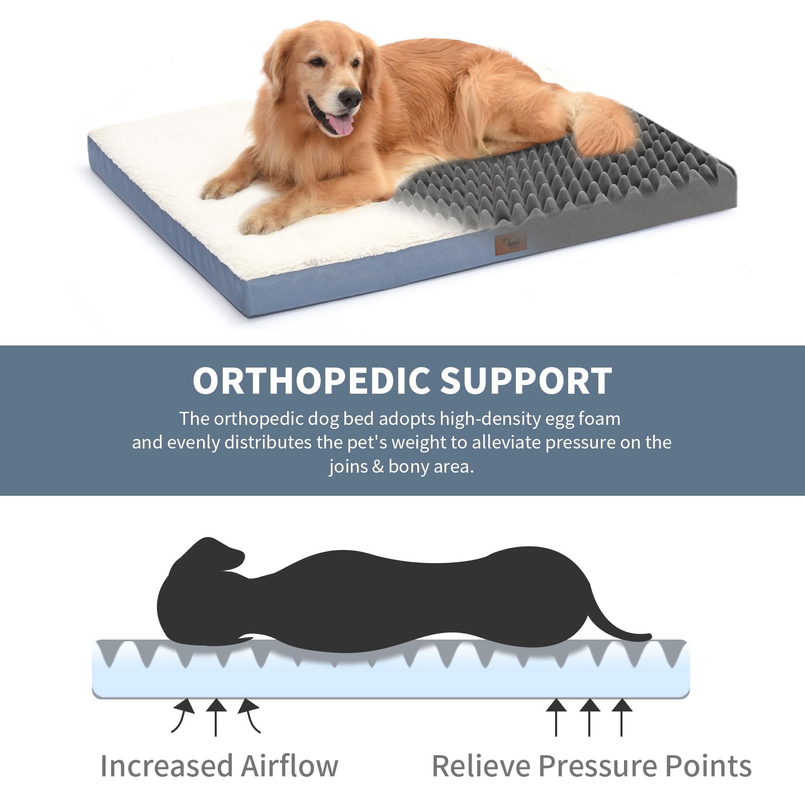 Tail Stories Outdoor Waterproof Dog Bed, Orthopedic Dog Bed for Medium Dogs 30x20 Inch, Egg Crate Foam Pet Bed with Washable Removable Oxford Cooling Cover, Navy - image 2