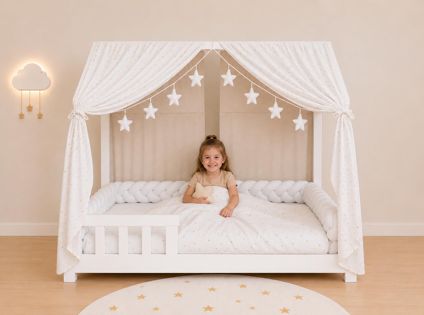YellowNest Toile de Lit Cabane (2 Pièces) - Ciels de Lit Cabane 80x160-90x190-140x200 cm - 100% Coton Mousseline - sans Guirlande (Blanc, 130 x 320 cm (Set de 2))