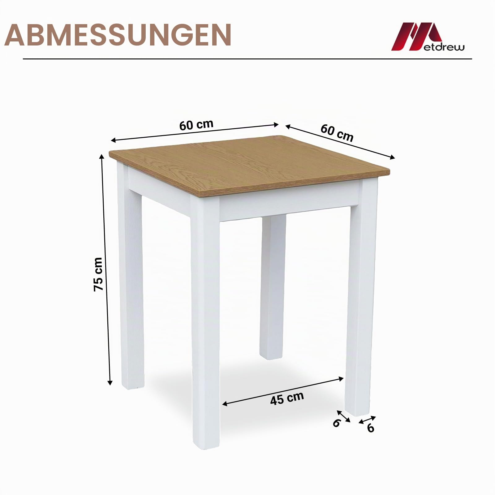 Metdrew Esstisch aus Holz | 60x60 | holztisch | für 2 Personen | klein Tisch | Skandinavischer Stil | aus Kiefernholz | küchentisch