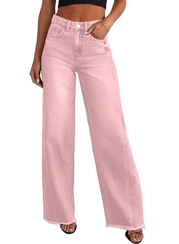 Sidefeel Women's Wide Leg Jeans High Waisted Strechy Raw Hem Zimbaplatinum Denim Pants