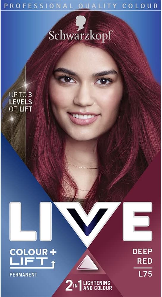 Schwarzkopf LIVE Colour + Lift Deep Red Permanent Hair Dye L75, Vibrant Deep Red Hair Dye Lightens Up To 3 Levels, Long Lasting Hair Colour with Built-In Lightener