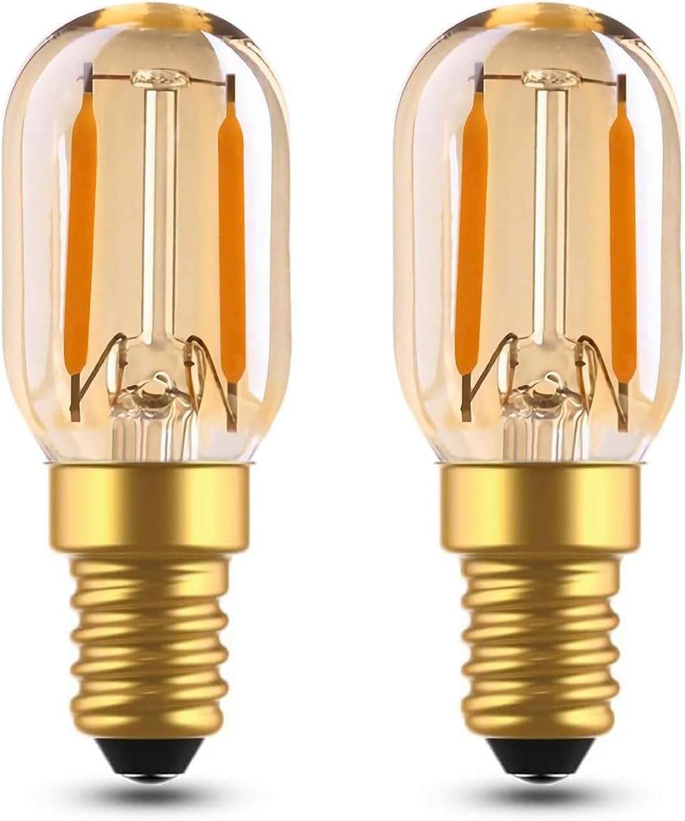 E14 LED Night Light Bulb 1W, Amber Glass SES Small Edison Screw Vintage LED Filament Bulb 10W-15W Equivalent, Ultra Warm White 2200K T22 Mini Tubular Bulbs, Non-Dimmable, 2-Pack