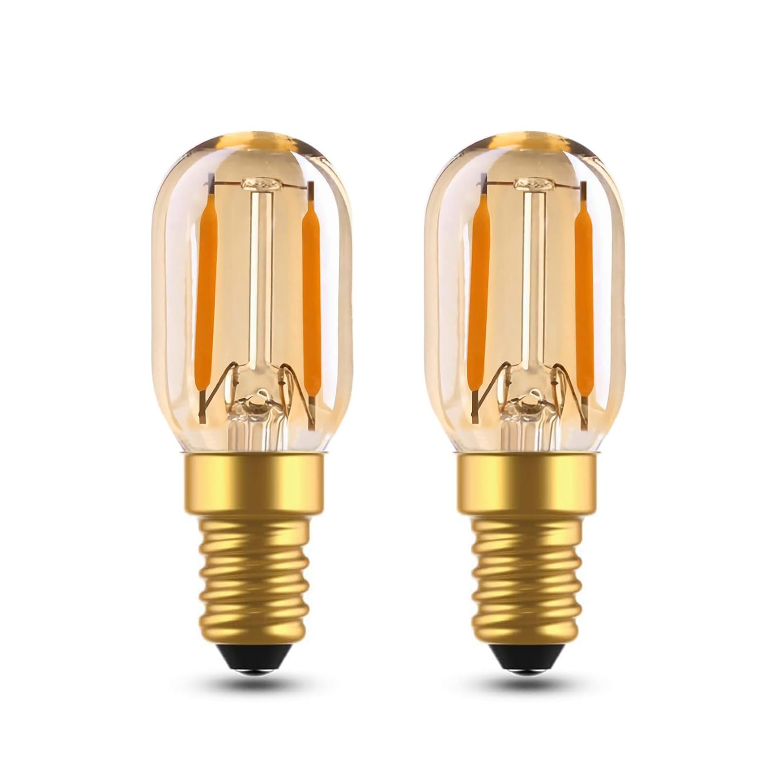 E14 LED Night Light Bulb 1W, Amber Glass SES Small Edison Screw Vintage LED Filament Bulb 10W-15W Equivalent, Ultra Warm White 2200K T22 Mini Tubular Bulbs, Non-Dimmable, 2-Pack