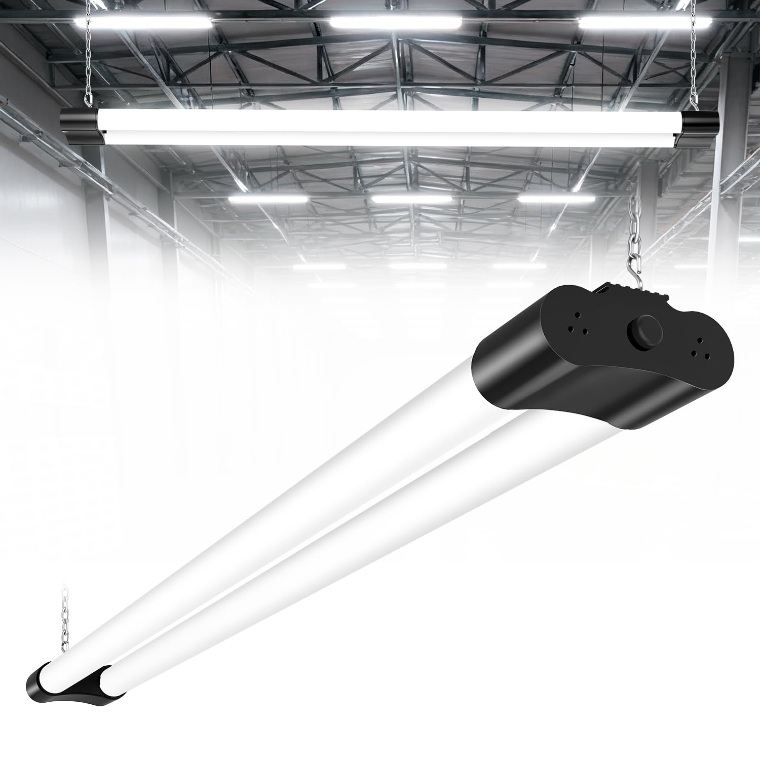 Viugreum 4FT LED Batten Light, Waterproof Plug in Ceiling Lights, Daylight 6500K T8 Strip Light 42W 5000 Lumen Shed Lights, 1.5M Cable with Switch for Garage Loft Workshop Office Warehouse Basement