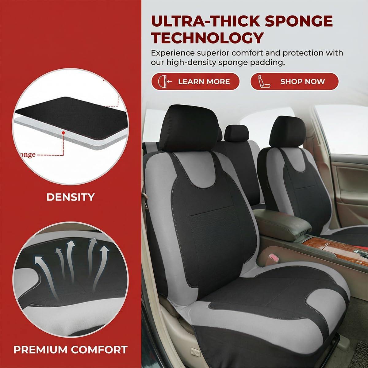Car Seat Covers Full Set, Split Waterproof Polyester Mesh Vehicle Front and Rear Seat Protectors, All-Weather Automotive Interior Chair Cushion, Universal for Automobile RV Truck (Grey)