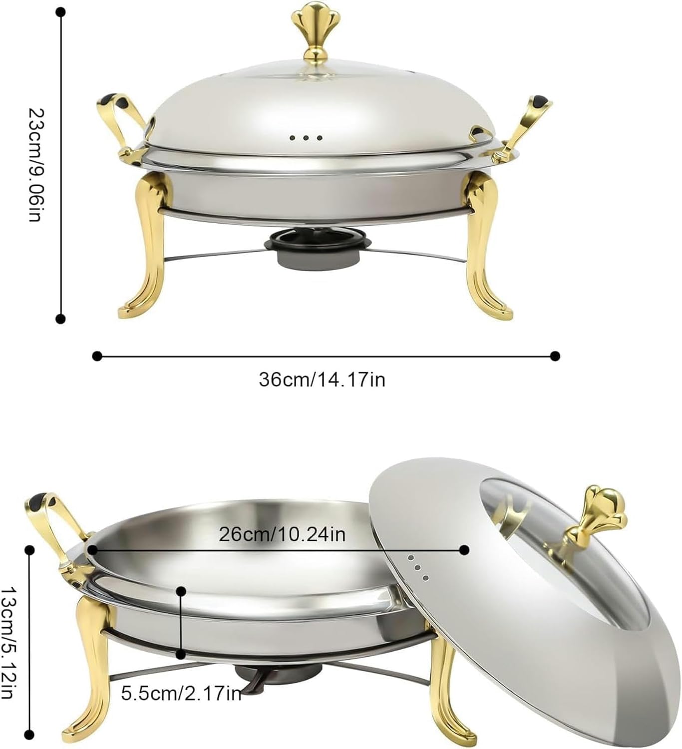 Chafing Dish Buffet Round Chafing Dish Buffet Set,Stainless Steel and Buffet Warmers,Food Warming Tray for Parties, Dinners and Catering for Parties, Events,Silver-26CM