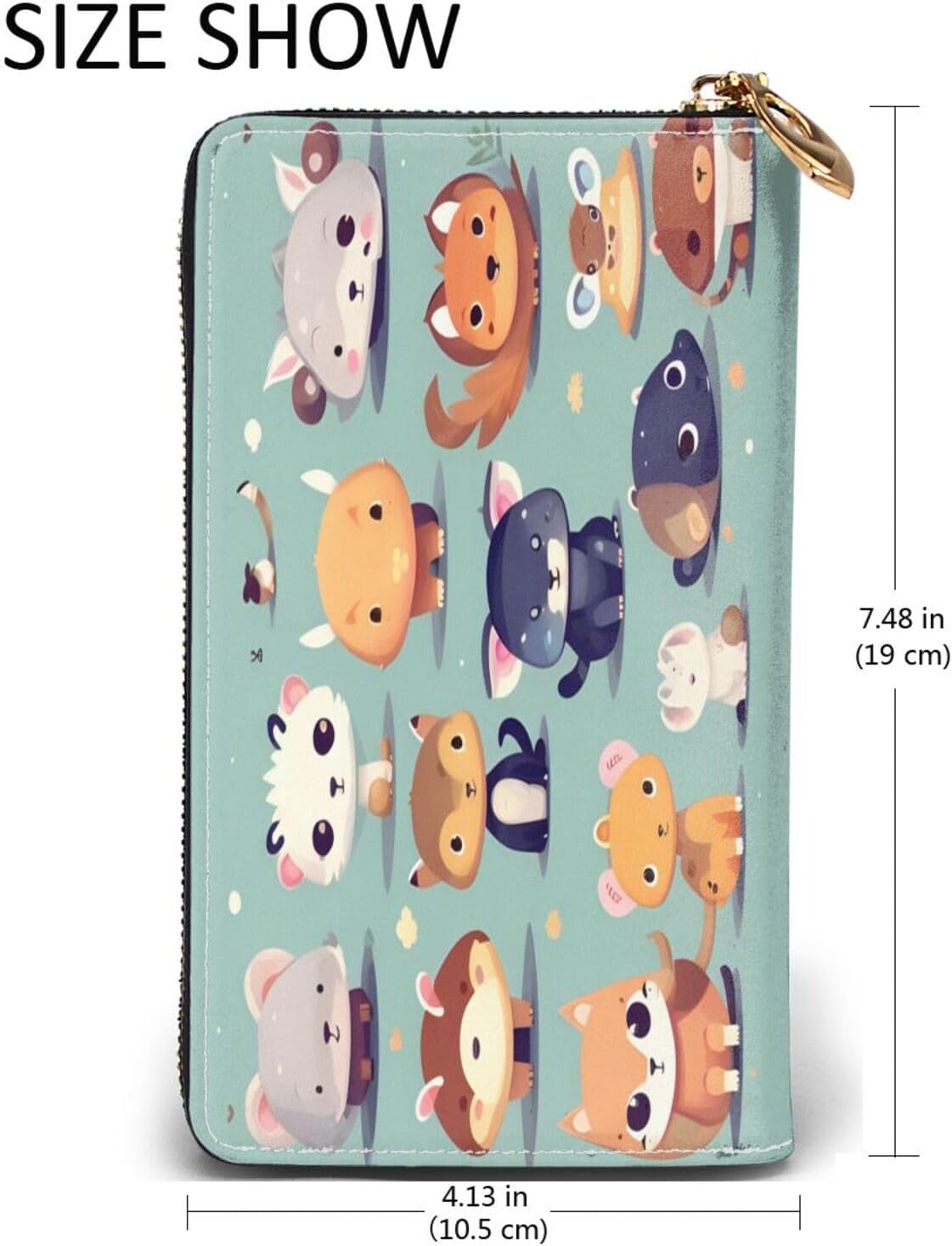 Cute little animals Long Zip Around Wallet for Women, Large Capacity RFID Leather Wristlet Wallet with 12 Card Slots Coin Purse, Fashion Clutch Purse with Wrist Strap