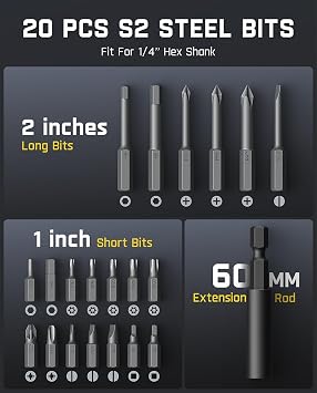 Fanttik L2 Pro Electric Screwdriver set, Cordless Screwdriver, 20 Bits, 1/4Hex Chuck, Max 6Nm Torque, Digital Screen, Variable Speed, 2000mAh Rechargeable Battery, Tech Tool for DIY Enthusiasts