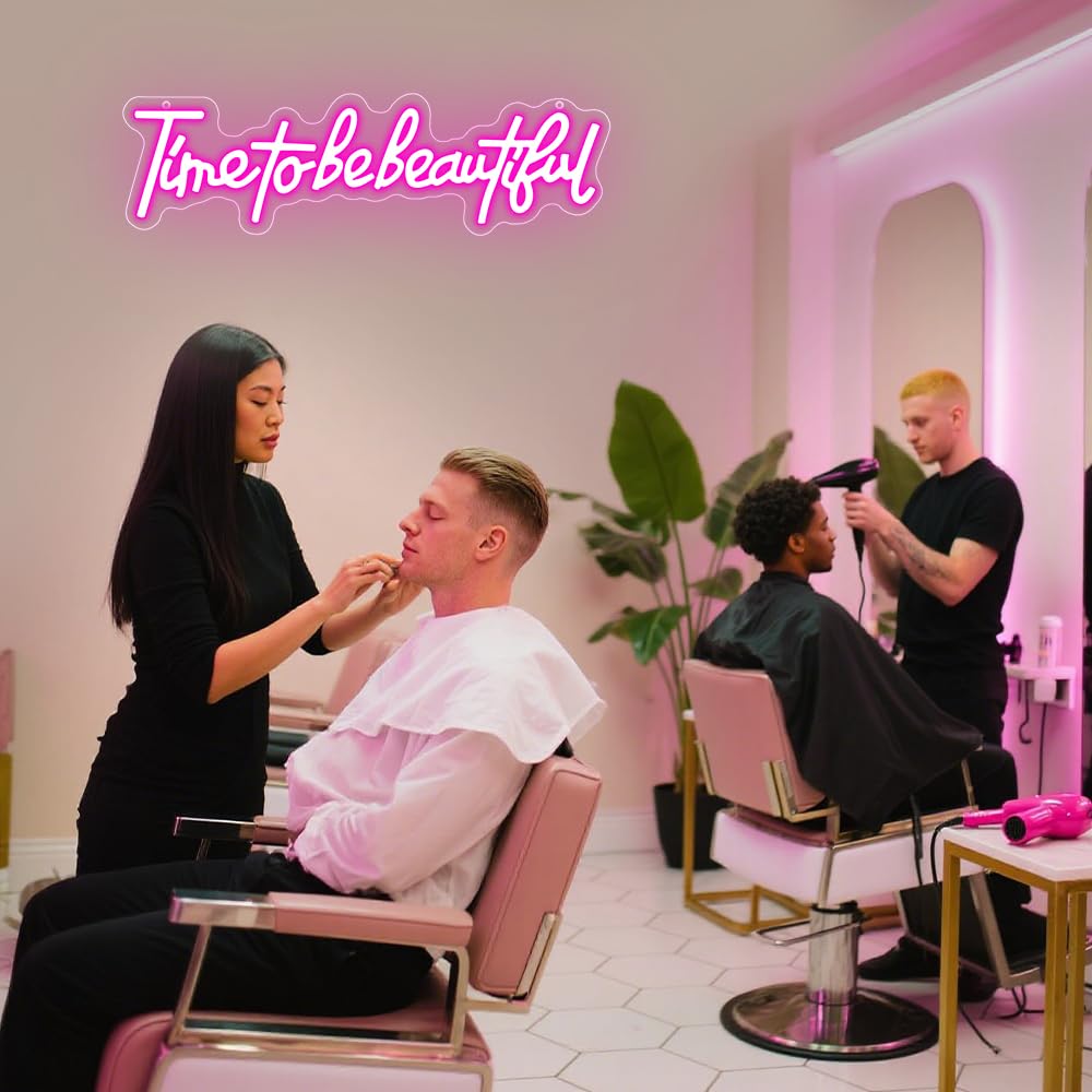 Time to Be Beautiful Neonschild, Rosa, schöne Neonschilder für Wanddekoration, LED-Schild, Buchstaben, beleuchtete Schilder für Hochzeit, Salon, Schönheitszimmer, Schlafzimmer, Dekoration, beste