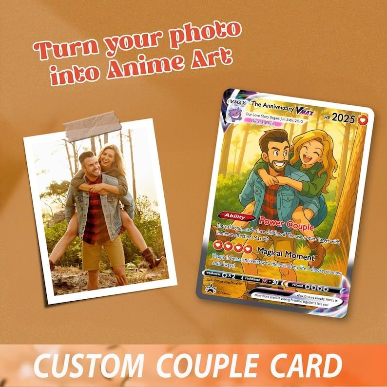 Personalized Poke Card Anniversary Card - Custom Photo Anime Wedding Card, Custom Card for Couple, Gift for Him - Image 6