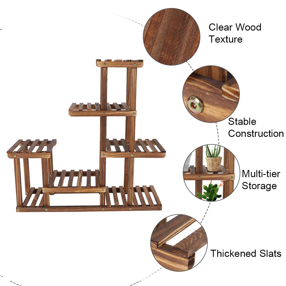 Ejoyous Blumenregal Blumentreppe Holz mit Pflanzenregal, 5-schichtiger Blumenständer aus hochwertiger Kiefernholz für Innen-Balkon Wohzimmer Outdoor Garten Blumenständer