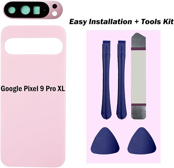 Pixel 9 Pro XL バックガラス 交換用 リアカメラレンズ付き Google Pixel 9 Pro XL 5G バックカバー ガラスハウジング ドア + プレインストール テープ + ツール Pixel 9/9 Proには適しません ローズクォーツ