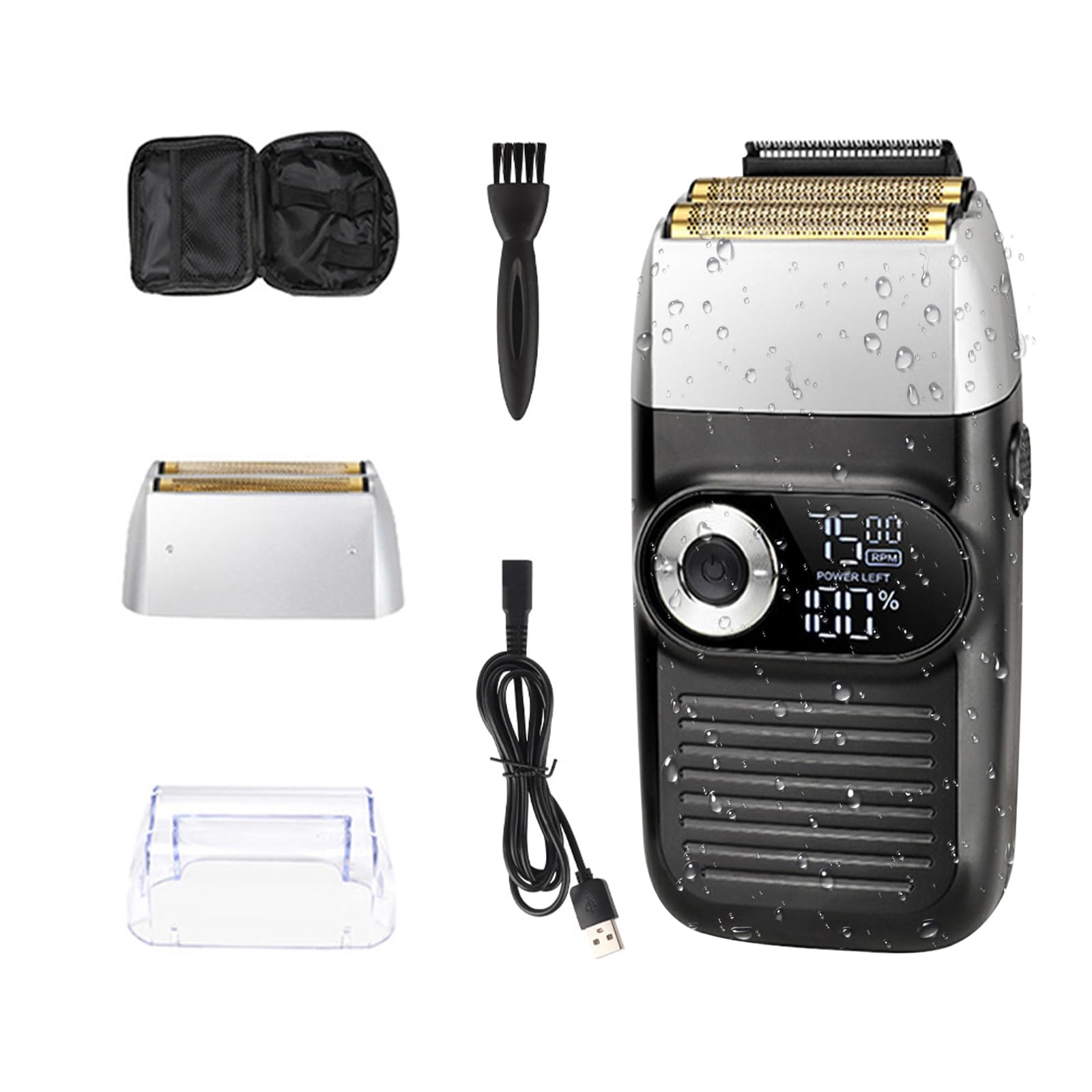 Afeitadora de láminas para hombres, afeitadoras eléctricas recargables sin cable, Maquinilla De Afeitar LED Para Bigote Con Cabezal De Corte Flotante Y Diseño De Hoja De Doble,Láminas lavable Grooming