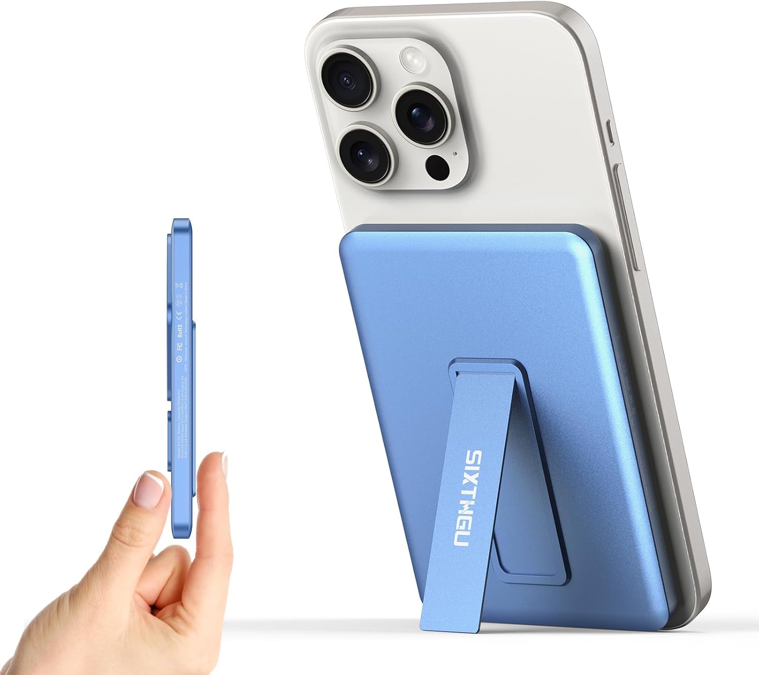 SIXTHGU S05 Magnetic Slim Portable Charger with Stand, PowerMag, 5000mAh Wireless Power Bank[Alloy-Made], PD 20W Fast Charging Compatible with iPhone 17/16/15 Pro/15 Pro Max, iPhone 14/13/12 Series