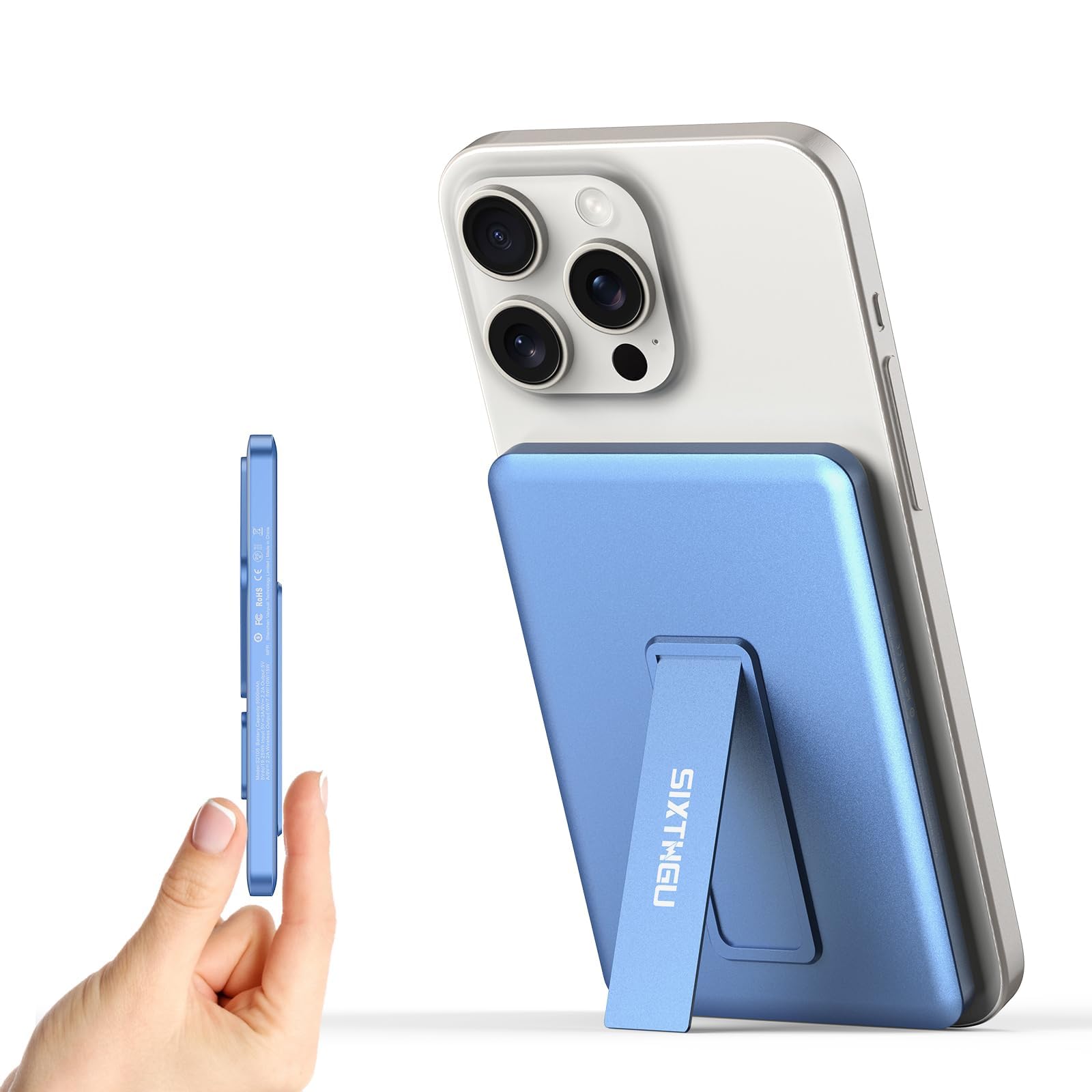 SIXTHGU S05 Magnetic Slim Portable Charger with Stand, PowerMag, 5000mAh Wireless Power Bank[Alloy-Made], PD 20W Fast Charging Compatible with iPhone 17/16/15 Pro/15 Pro Max, iPhone 14/13/12 Series