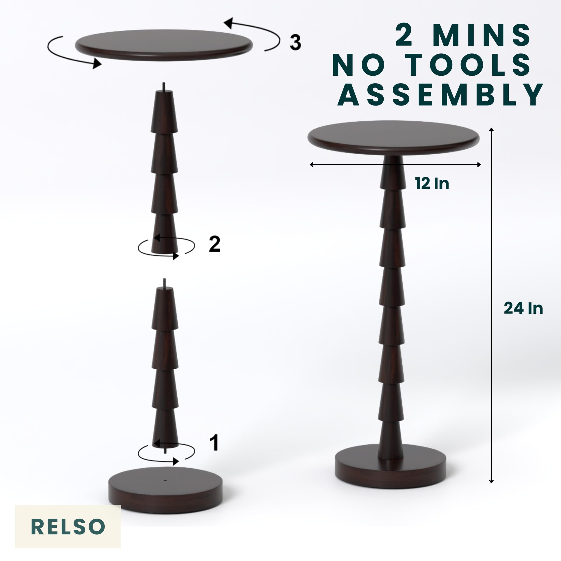 Sakala - Mesa de bebida de madera maciza de mango – 24 pulgadas de alto, elegante mesa auxiliar moderna para sala de estar, mesita de noche para dormitorio, mesa de centro plegable pequeña 8