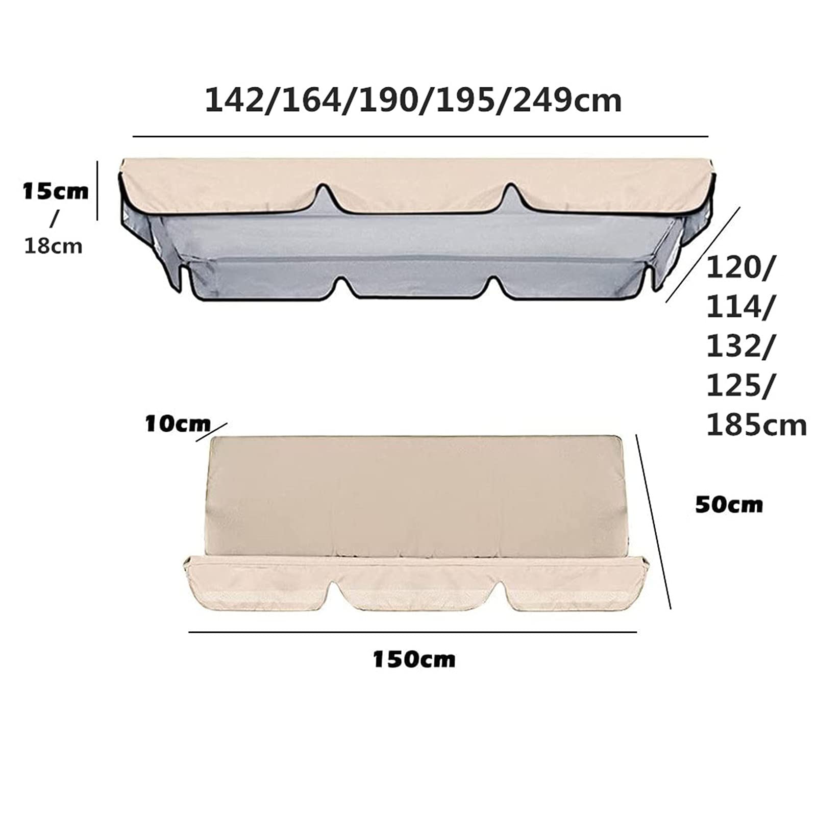 Tettuccio di Ricambio Universale per Dondolo da Giardino, Copertura di Ricambio per Dondolo A 3 Posti, Impermeabile Copertura Superiore per Giardino Sedia A Dondolo (164 * 114 * 15cm,Marrone)