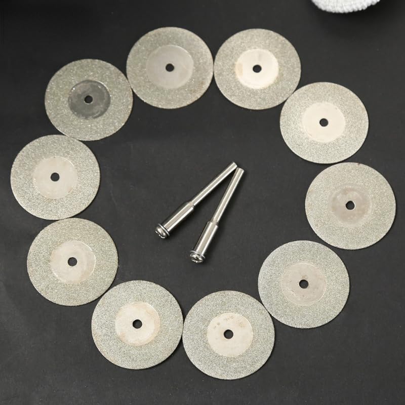 (10+2) pcs 30mm Diamond Cutting Discs Cut Off Mini Diamond Saw Blade with 2pcs Connecting 3mm Shank for Dremel Drill Fit Rotary Tool