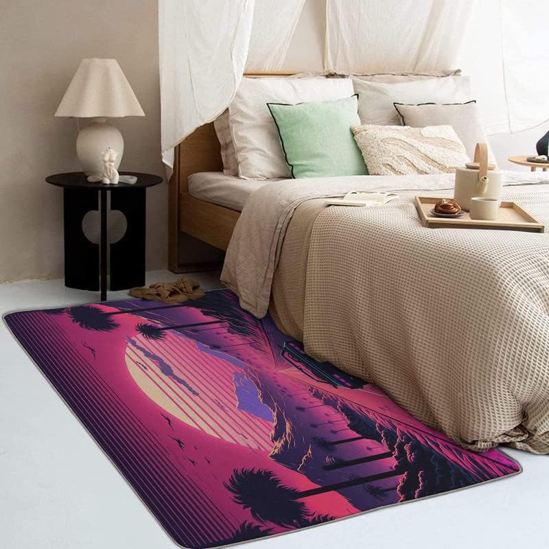 Vaporwave Rug Home Decor - Neon Rugs for Living Room Bedroom Entryway, JDM Car Area Rug 2x3, Washable & Non Slip & Soft Low Pile Non-Shedding Indoor Carpet, Decorative Patterned Rug
